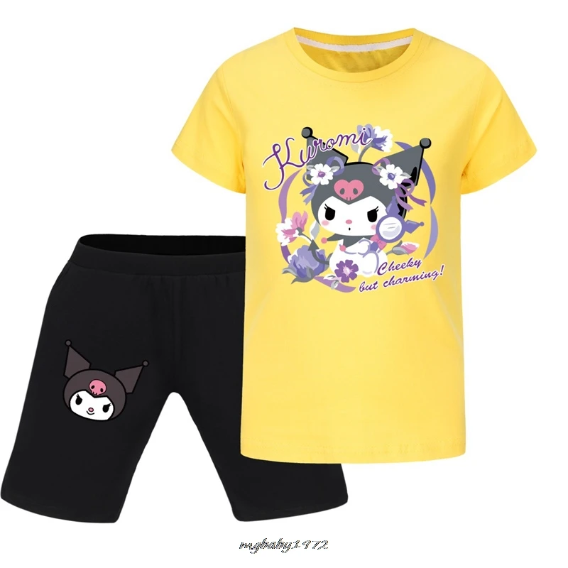 Fashion Lovely Kuromi Melody  T Shirt +shorts 2pcs Set Baby Girl Clothes Children Casual Outfit Boys Short Sleeve Suits