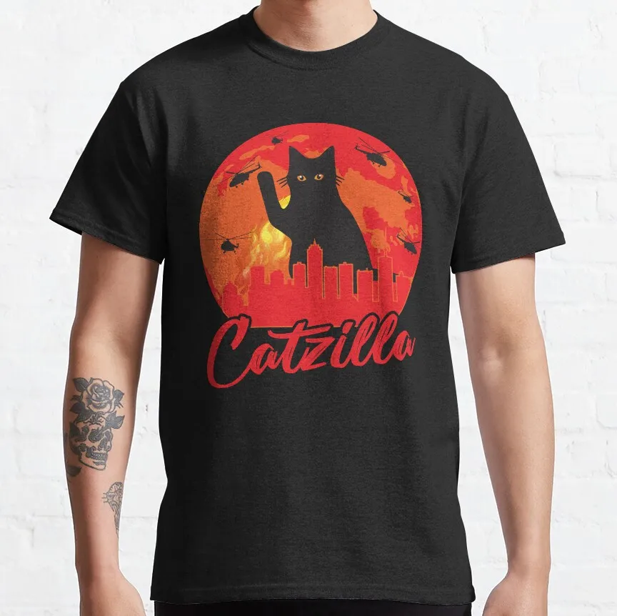 

0925 Catzilla King of Monster Gift t shirt for Cat Lover 100% cotton printed Cute kitty Graphic tee Short Sleeve y2k clothes