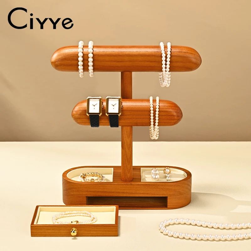 

Ciyye Double-layer Solid Wood Watch Stand Jewelry Organizer With Drawer Watch Bracelet Storage Display Watch Display Stand Props