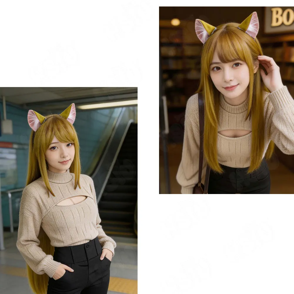 Kansai Cat Cosplay Wig Hsiu Yellow Long Heat Resistant Synthetic Hair Wig With Free Wig Cap Anime Yani Neko Wig