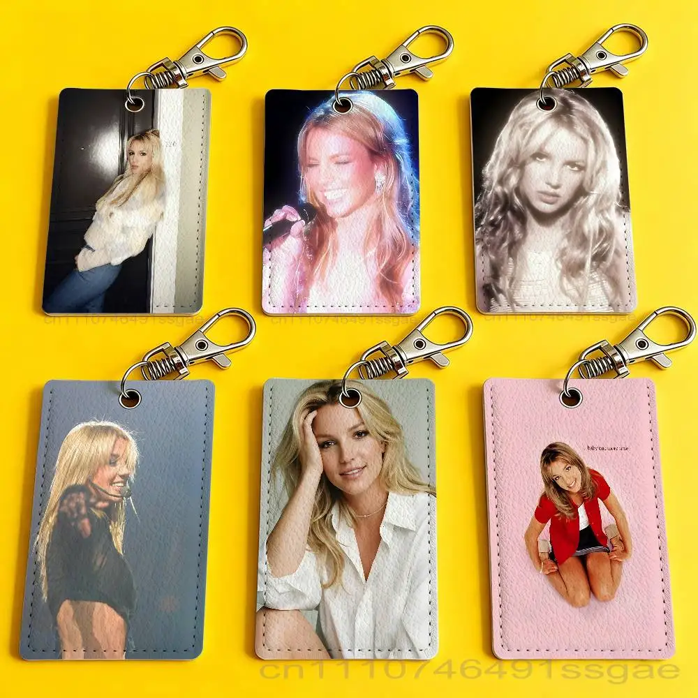 

Singer B-Britney S-Spears Card Case Leather Card Holder Keychain Key Ring Door Access Tags ID Card Case Keychain