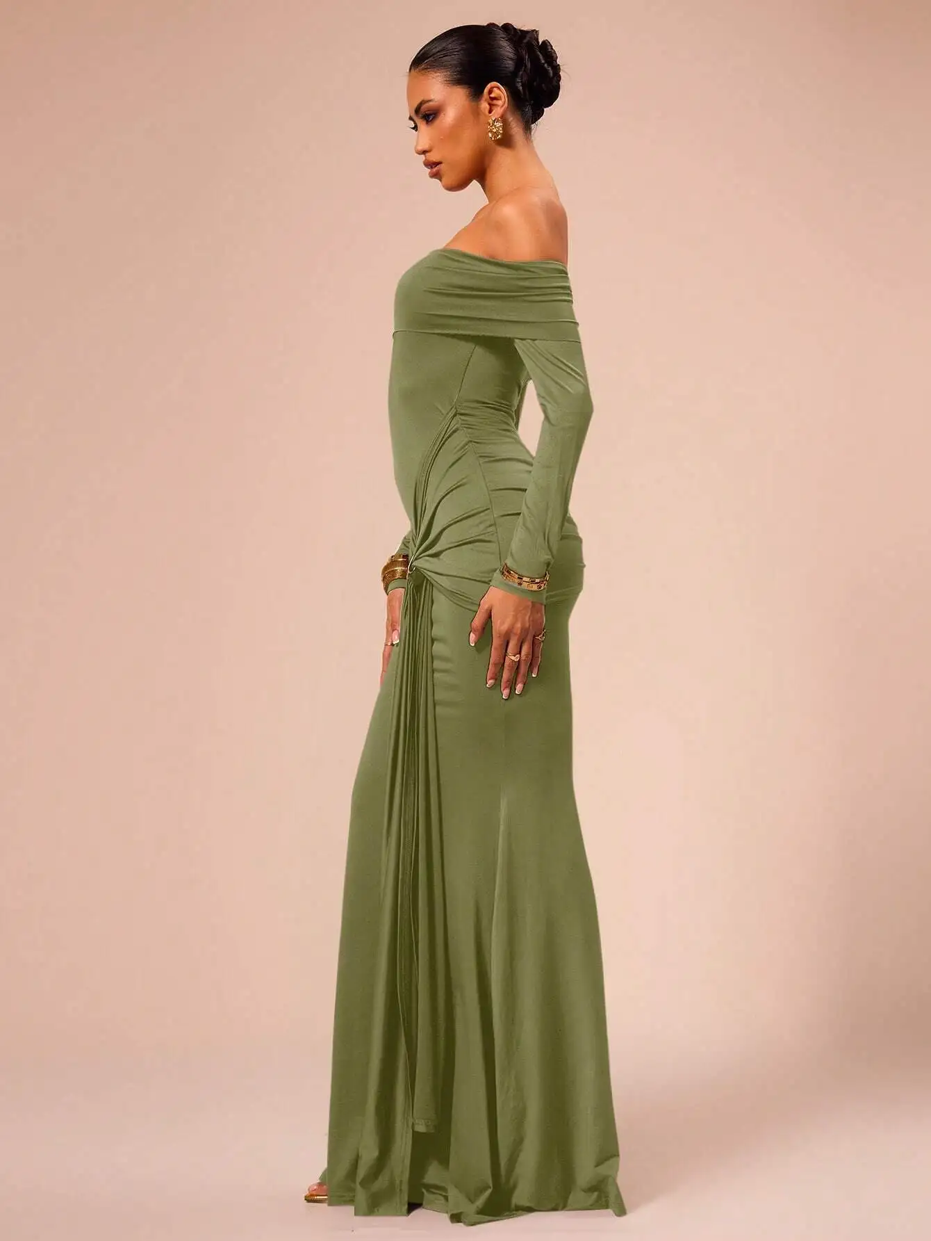 

Элегантное сексуальное вечернее платье макси с открытыми плечами и длинными рукавами, с запахом, для вечеринок