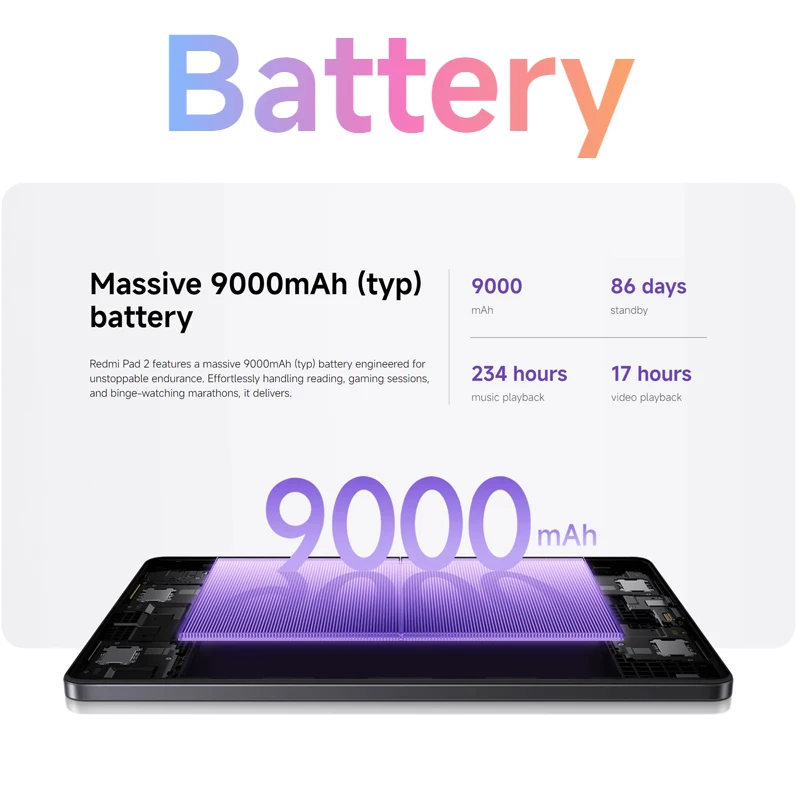 إصدار عالمي من Xiaomi Redmi Pad 2 WIF، شاشة Helio G100-Ultra 11 بوصة 2.5K شفافة كريستالية 18 وات شحن سريع وبطارية 9000 مللي أمبير في الساعة