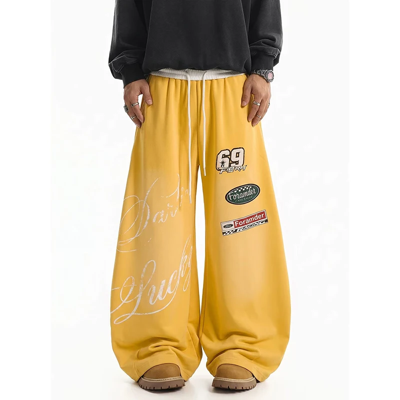 Women Vintage Printed Wide‑Leg Sweatpants Lady Distressed Letter‑Graphic Loose Versatile Hip‑Hop Style Casual Long Trousers
