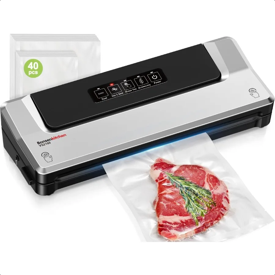 

[Updated 2025] Vacuum Sealer hine + 40 Vacuum Bags FastCompact MultiFunctional Food Vacuum Sealer with External Vacuum System S