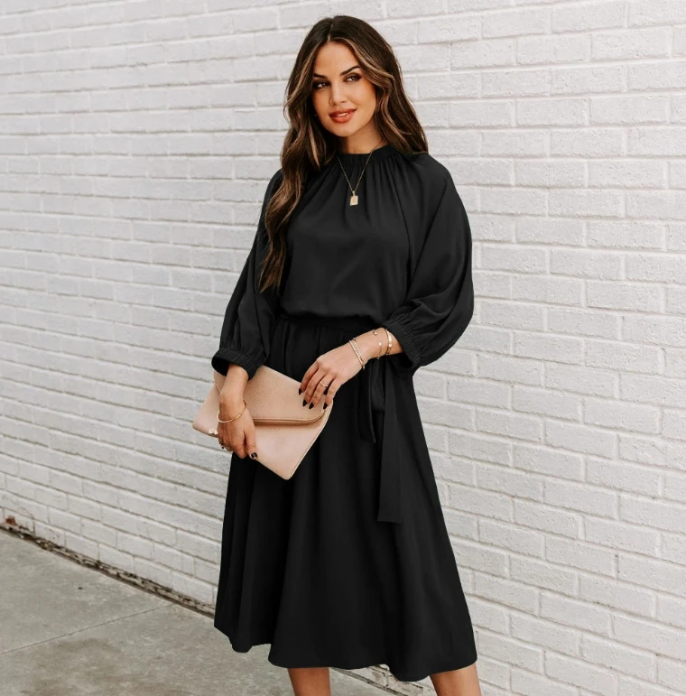 Summer Green Fashion Lace Up Dress For Women's O Neck Elegant Ladies Half Sleeve Big Swing Party Dresses 2022 Spring Robe Femme