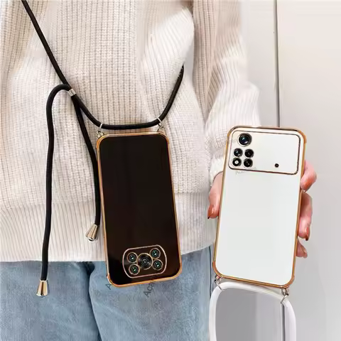 Plating Crossbody Strap Lanyard Cord Case Xiaomi Mi Poco X3 Nfc M4 X4 Pro 4G 5G Cover On Polo X3pro M3 F4 F3 GT X 3 M 4