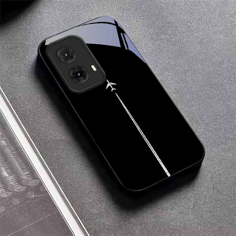 Aviation Plane Art Black Glass Phone Case For Motorola Moto G14/G22/G24 Power/G24/G34/G35/G45/G54/55/G75/G84/G85 5G Back Cover