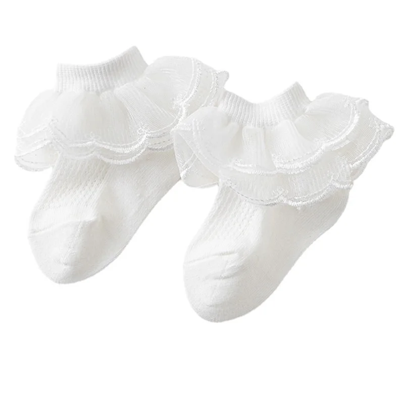 Adorable Baby Girls Lace Trim Socks Cute Frilly Ankle Socks Soft Mesh Princess Dress Socks Toddler Ruffle Socks