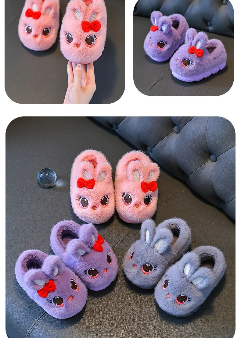Kinder Winter Dicke Hausschuhe, Kinder Baumwollgefütterte Schuhe, Baby Warme Hausschuhe, Mädchen Süße Cartoon Kaninchen Tier Hausschuhe – Detail 13