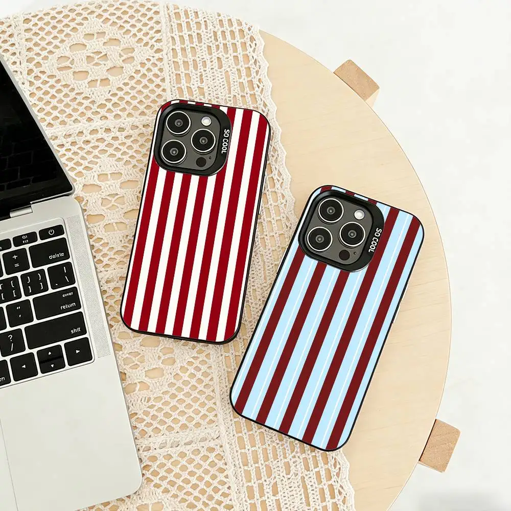 Burgundy White Stripe  Phone Case For iPhone 17,16,15,14,13,12,11 Plus,Pro Max,XS,Colored silver phone case