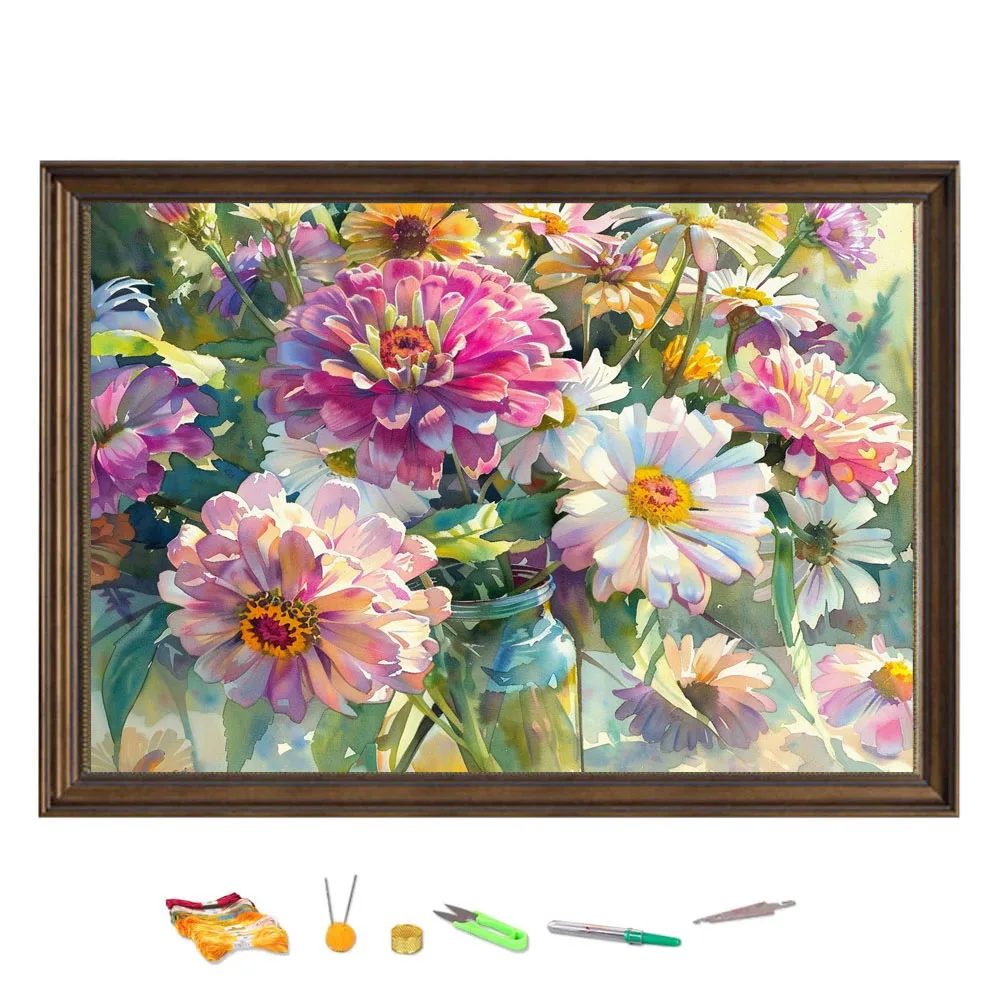 Kit ricamo punto croce rosa peonia fiori paesaggio filo disegno Kit cucito fai da te decorare stampato su tela 11CT