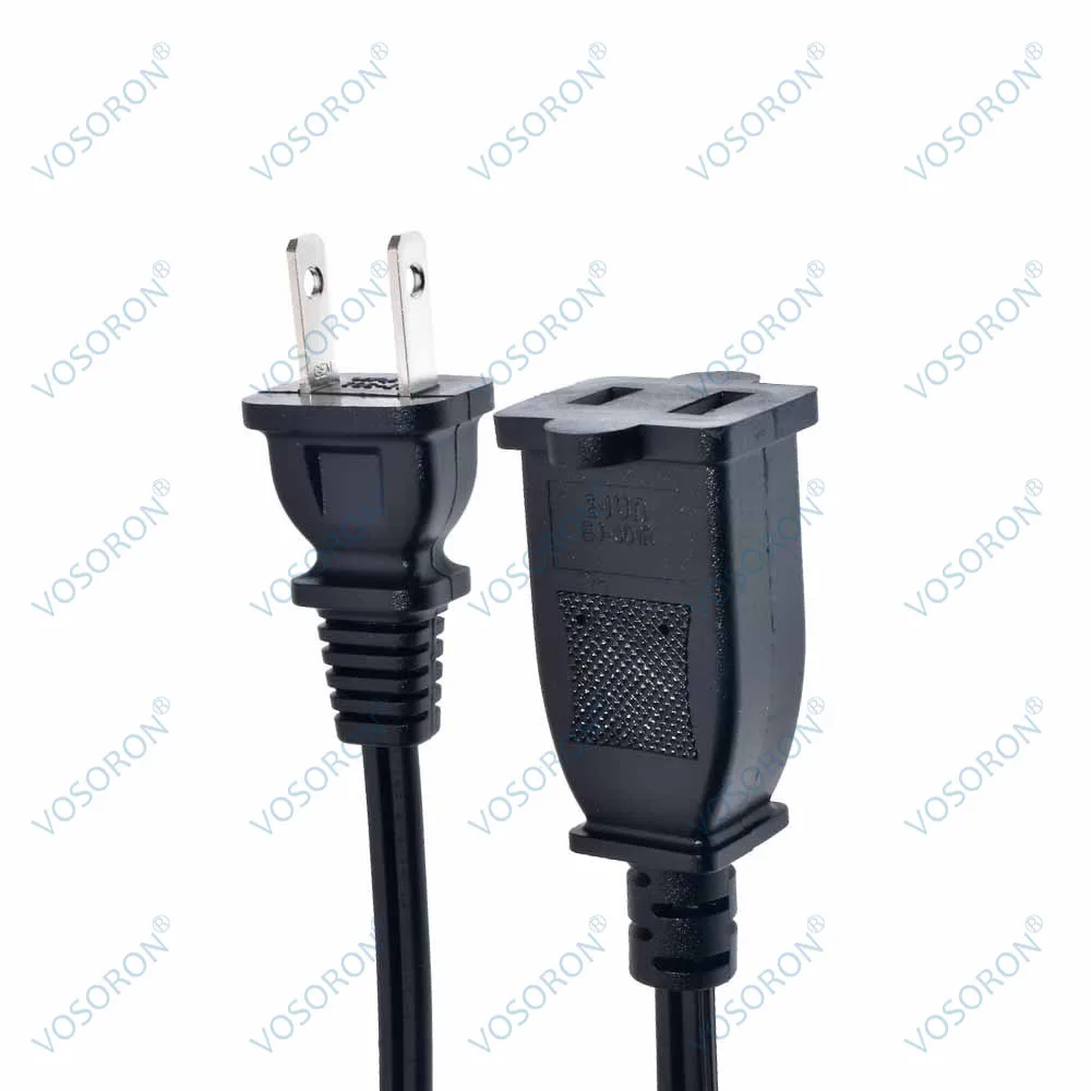 US Canada 2-prong Male To Female Power Extension Cable, NEMA 1-15P To 1-15R AC Power Cord 10A 0.5m