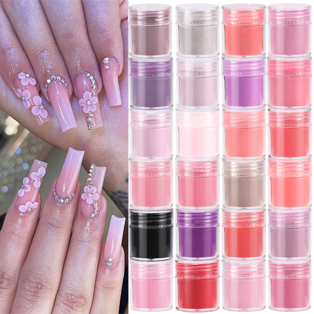 24Colors/Set Pink Nail Acrylic Powder Professional Manicure Pigment For Nail Extension/Carving Flowers French Tip Crystal Powder