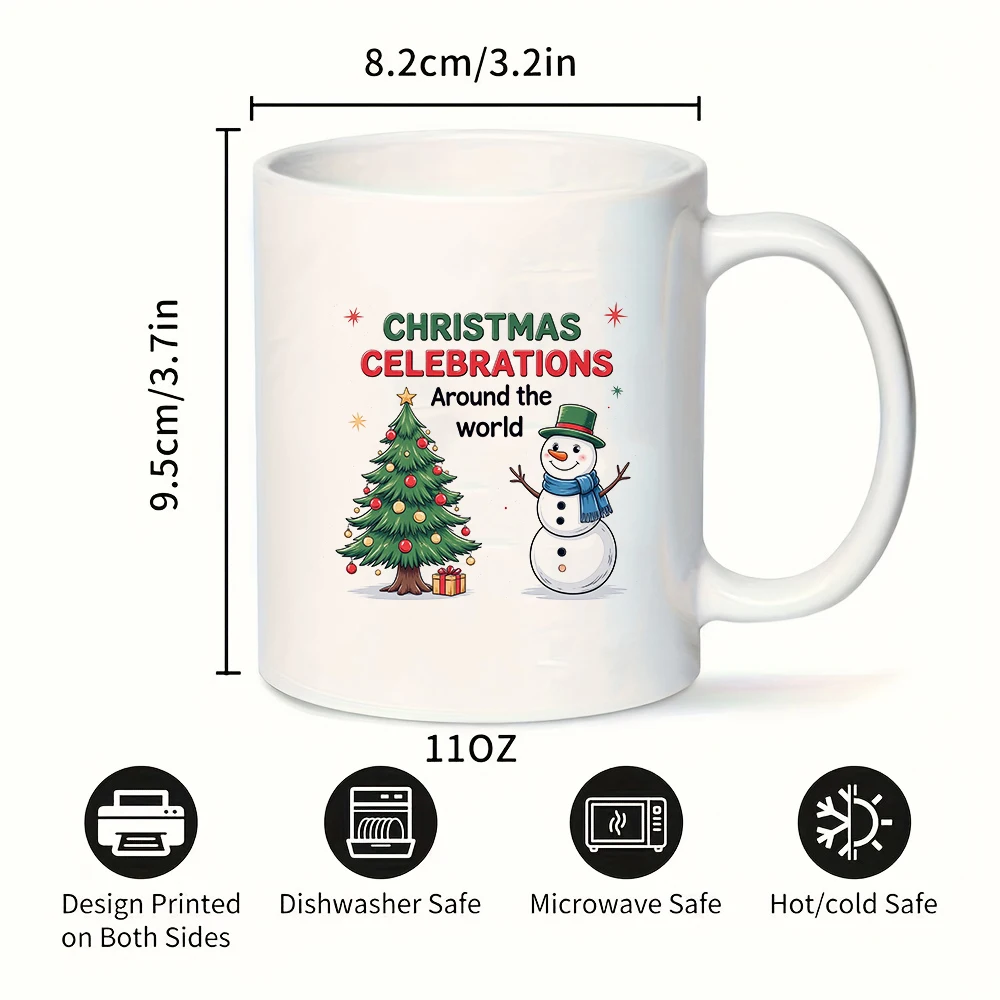 Taza de árbol de Navidad de dibujos animados de 11oz + taza creativa para niños, esencial para la oficina familiar, conjunto con caja de regalo de Navidad