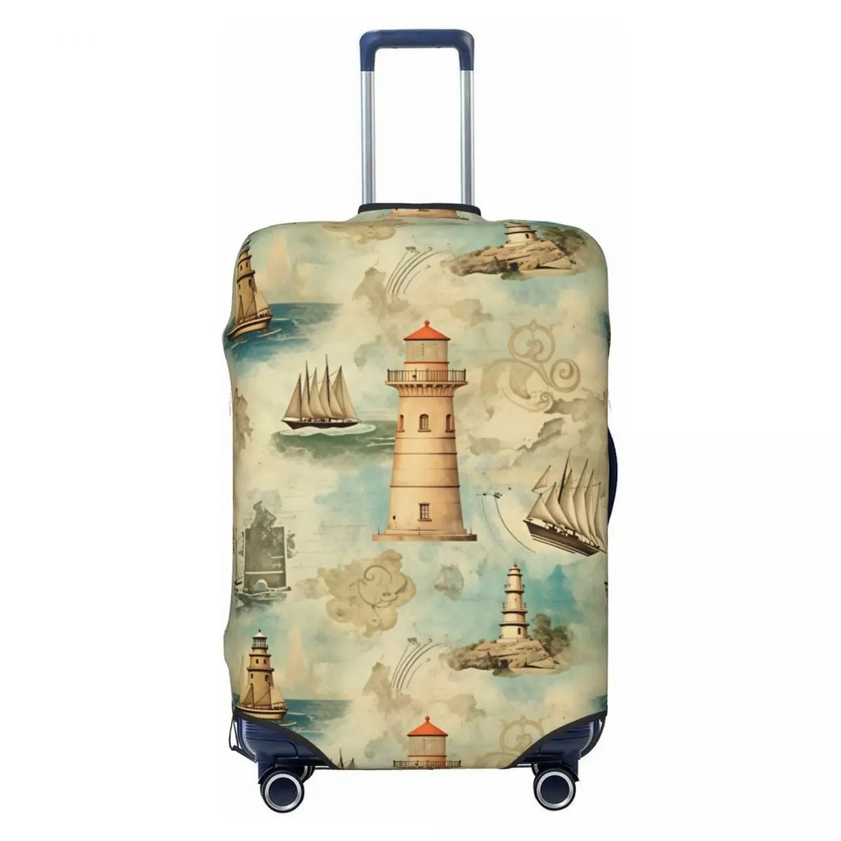Custom Vintage Watercolor Nautical Lighthouse Sailboat Pattern Luggage Cover Funny Suitcase Protector Covers Suit For 18-32 inch