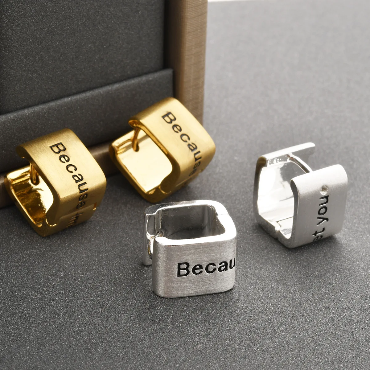 Cross-border U-shaped wide-sided retro brushed English alphabet ear buckle Simple personality Small exquisite high-end earrings