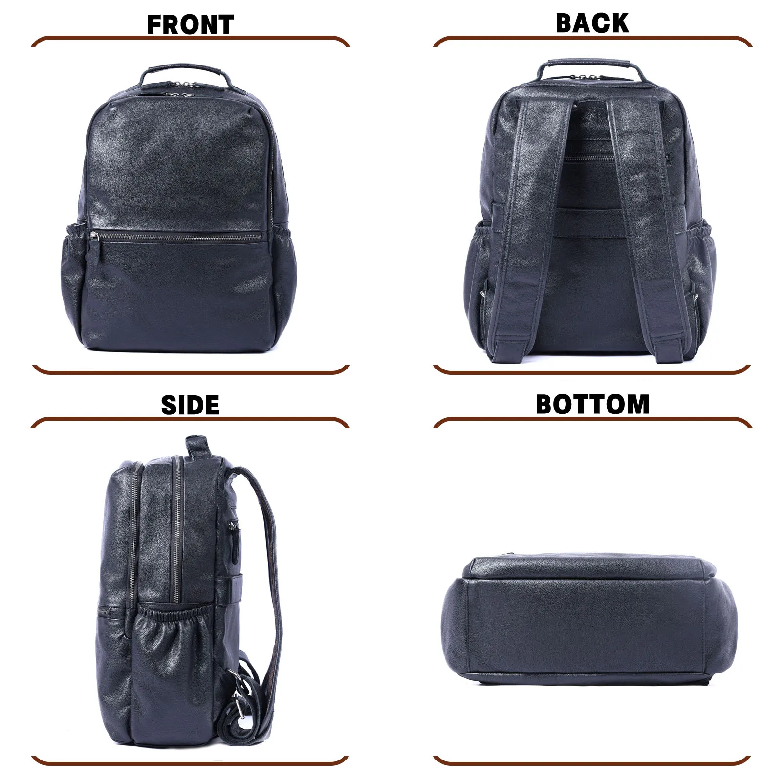 Lässiger Echtleder-Rucksack für Herren, Laptop-Tasche für Männer, Reisetasche aus hochwertigem Rindsleder, modischer Preppy-Stil. – Detail 7