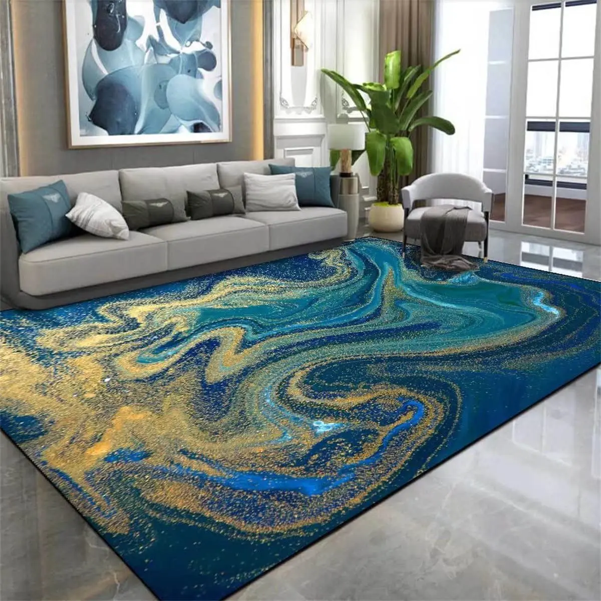 Abstract Geometric Rug Marble Pattern Area Rug for Bedroom Kitchen Living Room Carpet Bathroom Non-slip Fluffy Indoor Floor Mat