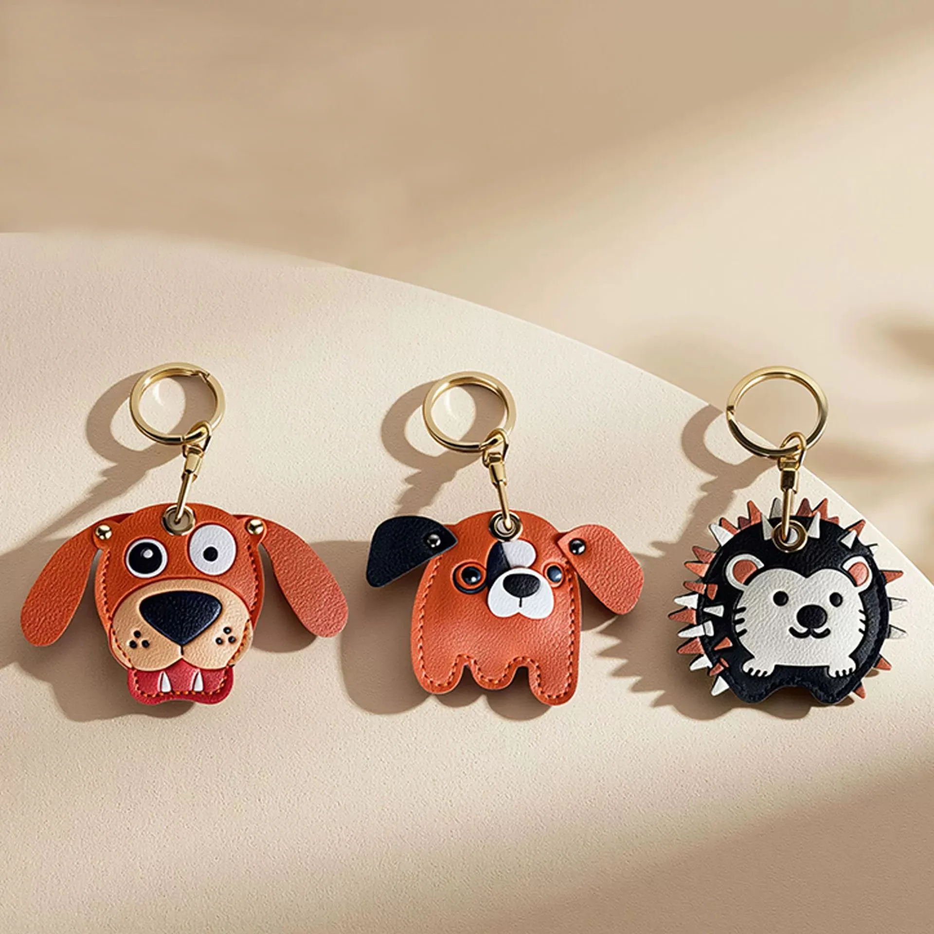 PU Leather For AirTag Case Locator Cute Funny Dog Hedgehog Cartoon Puppy For Suitcase AirTags Locator With Keychain