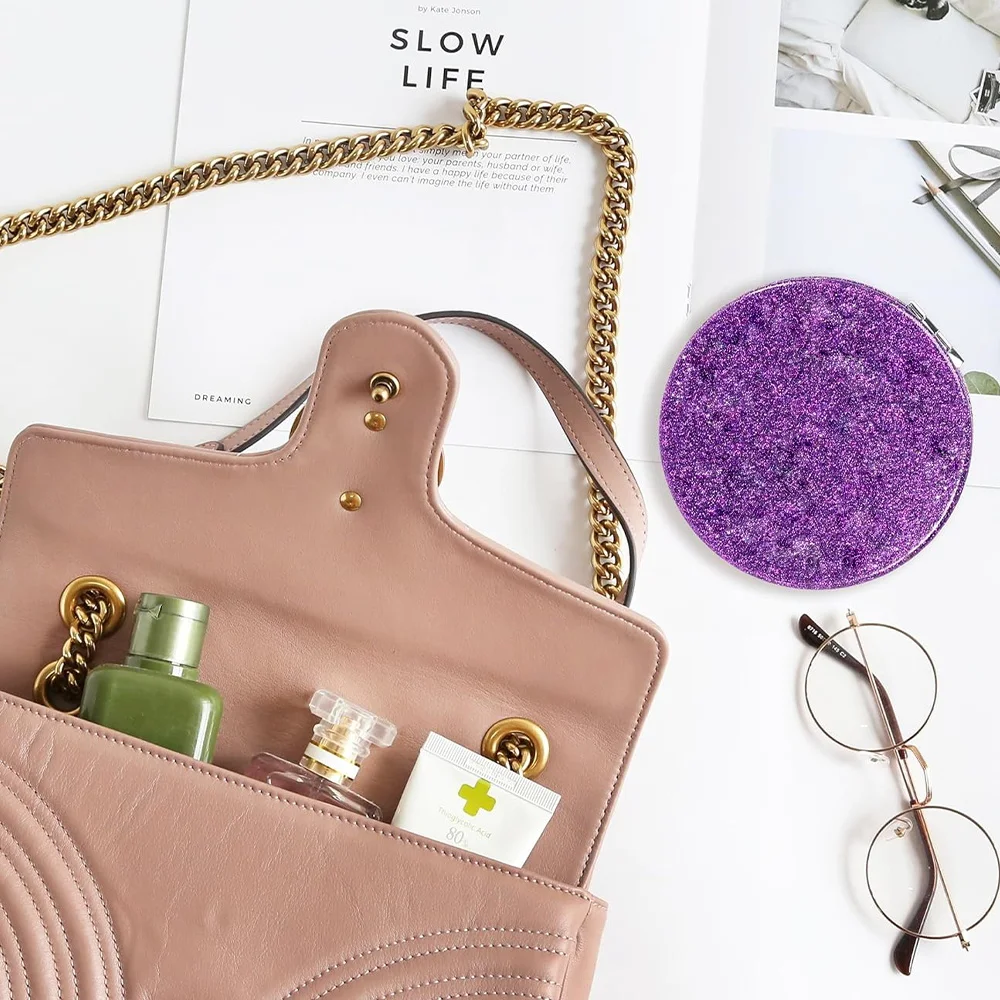 Convenient Makeup Mirror Double Sided Round Cosmetic Travel Facial Care Look Glass Portable Mirror Flower and Black Pattern