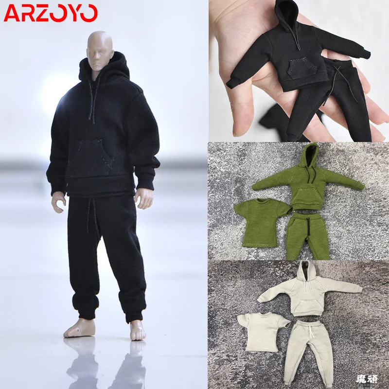 In Stock 1/12 Scale Male Clothes Sports Hoodie Slacks Short Sleeves T-shirt Accessory Model for 6 inches Body