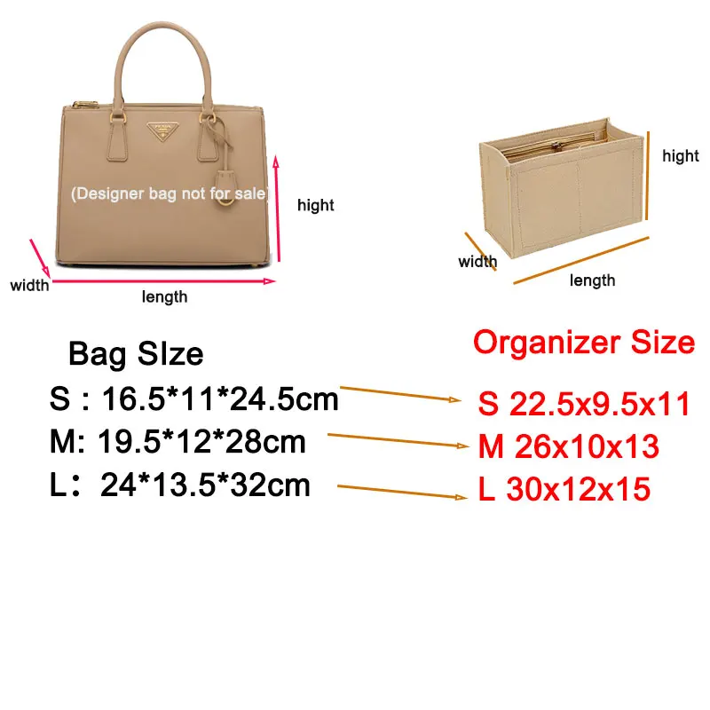 For Galleria Saffiano Inner Bag Storage Bag Large Medium And Small Lining, Purse Insert Organizer With Zipper Pocket