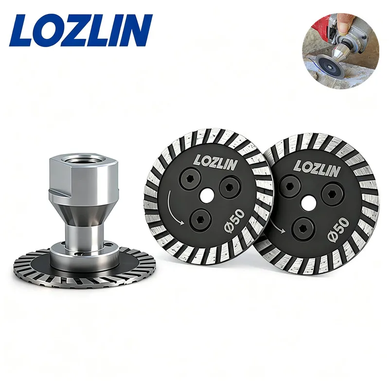 LOZLIN 50mm Mini Diamond Cutting Disc Diamond Saw Blade Turbo Cutting Wheel with Removable Flange 5/8-11 Thread for Angle Grinder Granite Marble Stone Tile Glass Concrete Engraving Carving Grinding Cutting Tool Accessories