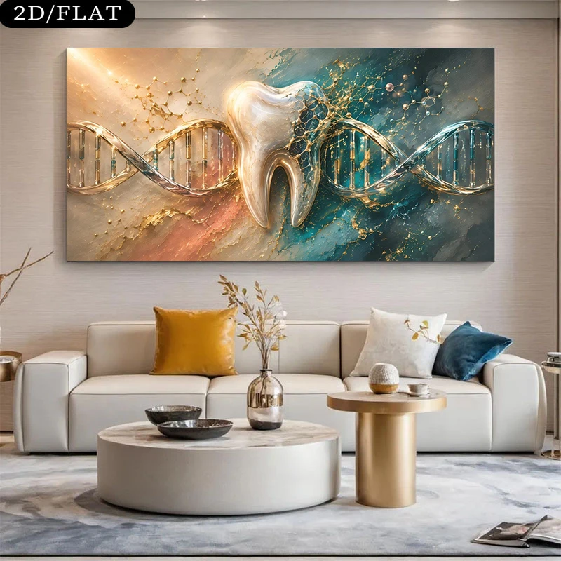 Tooth DNA Canvas Print, Dental Genetics Science Art, Modern Dental Decor, Indoor Poster, No Frame