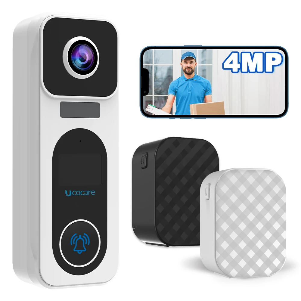 

UCOCARE 4MP Wireless Vieo Doorbell With Two Chime Outdoor WiFi Doorbell Camera Human Detection Support Alexa IP67 Waterproof X6