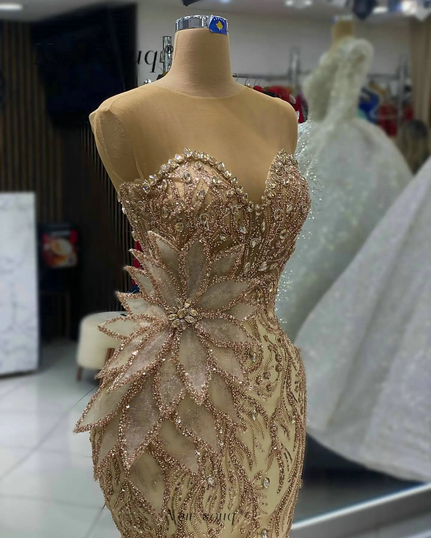 

2024 Formal Long Glitter Beaded Sequins Mermaid Evening Dresses Fashion 3D Leaf Designs Celebrity Party Gowns for Women's