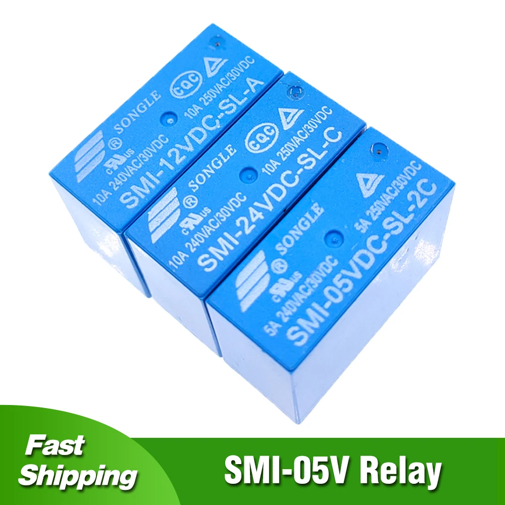 

10Pcs SMI-05V Songle Power Relay DC 5V 12V 24V SMI-12VDC-SL-2C SMI-24VDC-SL-2C