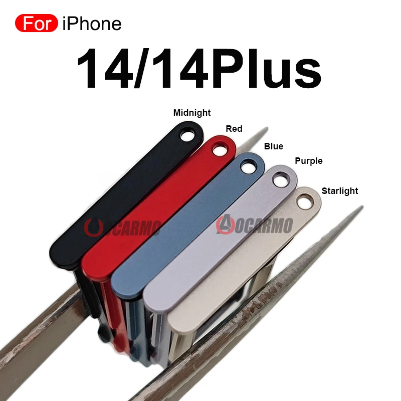 Support à fente pour carte Sim simple/double SIM pour iPhone 14 14Plus, violet, bleu, rouge, lumière de nuit, pièces de rechange