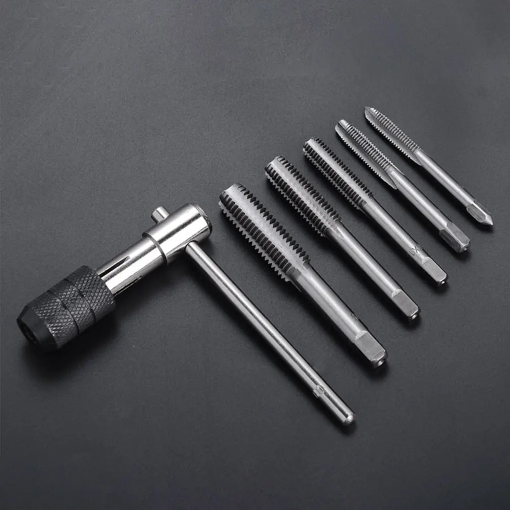 6Pcs Metric Thread Tap Drill Machine Screw Thread Plug Tap Drill Set Hand Tools M3 M4 M5 M6 M8 With T-type Wrench