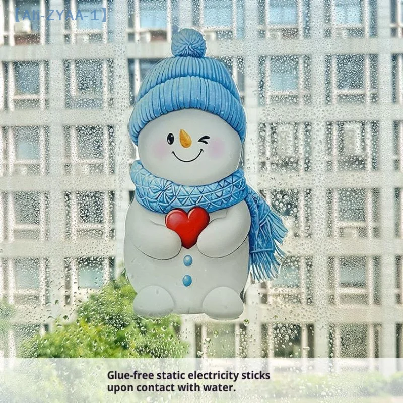 【ZYAA-1】Santa Claus Stickers Blue Snowman Window Decorations Glass Static Stickers Christmas Decor Snowflake Window Stickers