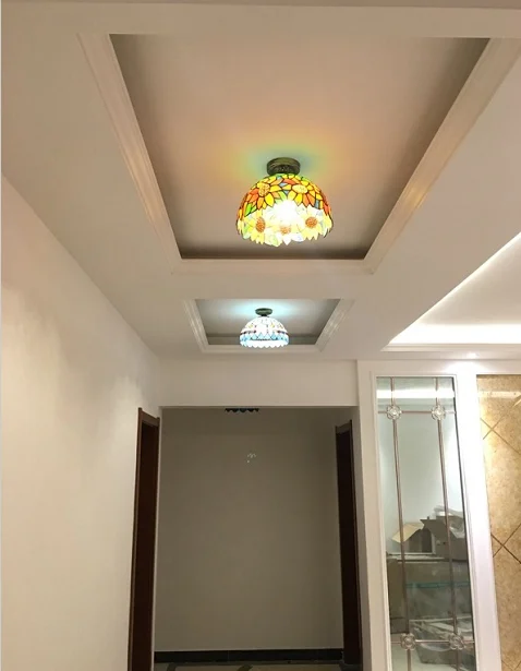 Tiffany LED Small Ceiling Lamp Restaurant Aisle Balcony Bedroom Study Ceiling Lamp Nordic Modern Front Porch Decoration
