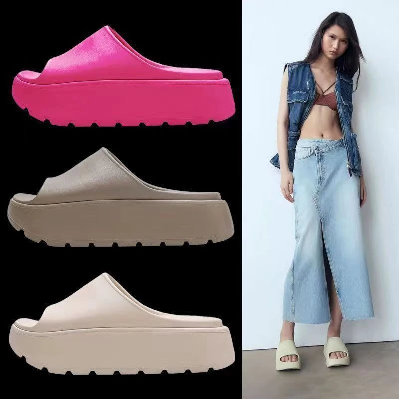 Zapatillas de suela gruesa de Eva para mujer, chanclas de plataforma gruesa para interiores, chanclas de baño antideslizantes ligeras para playa, Verano