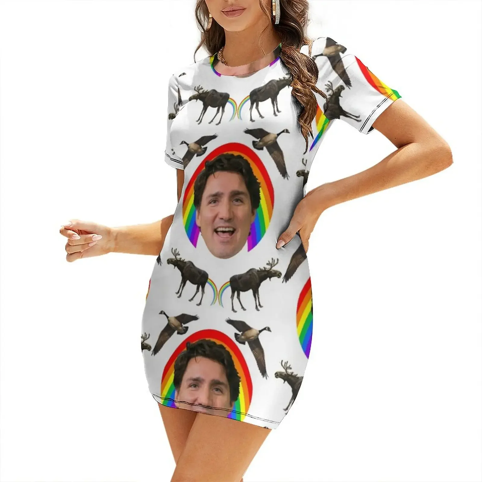 

Canada pride Justin Trudeau. Short-Sleeved Dress beach dress womans clothing Woman clothes dress women elegant luxury