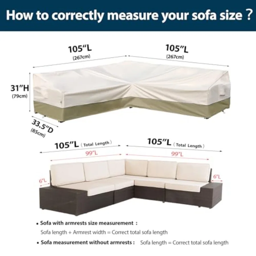 غطاء أريكة مقطعي خارجي بتصميم على شكل حرف V مقاس 105 بوصة × 105 بوصة من قماش RipStop المقاوم للماء مع حماية ضد الأشعة فوق البنفسجية حتى 600D ثقيل #4