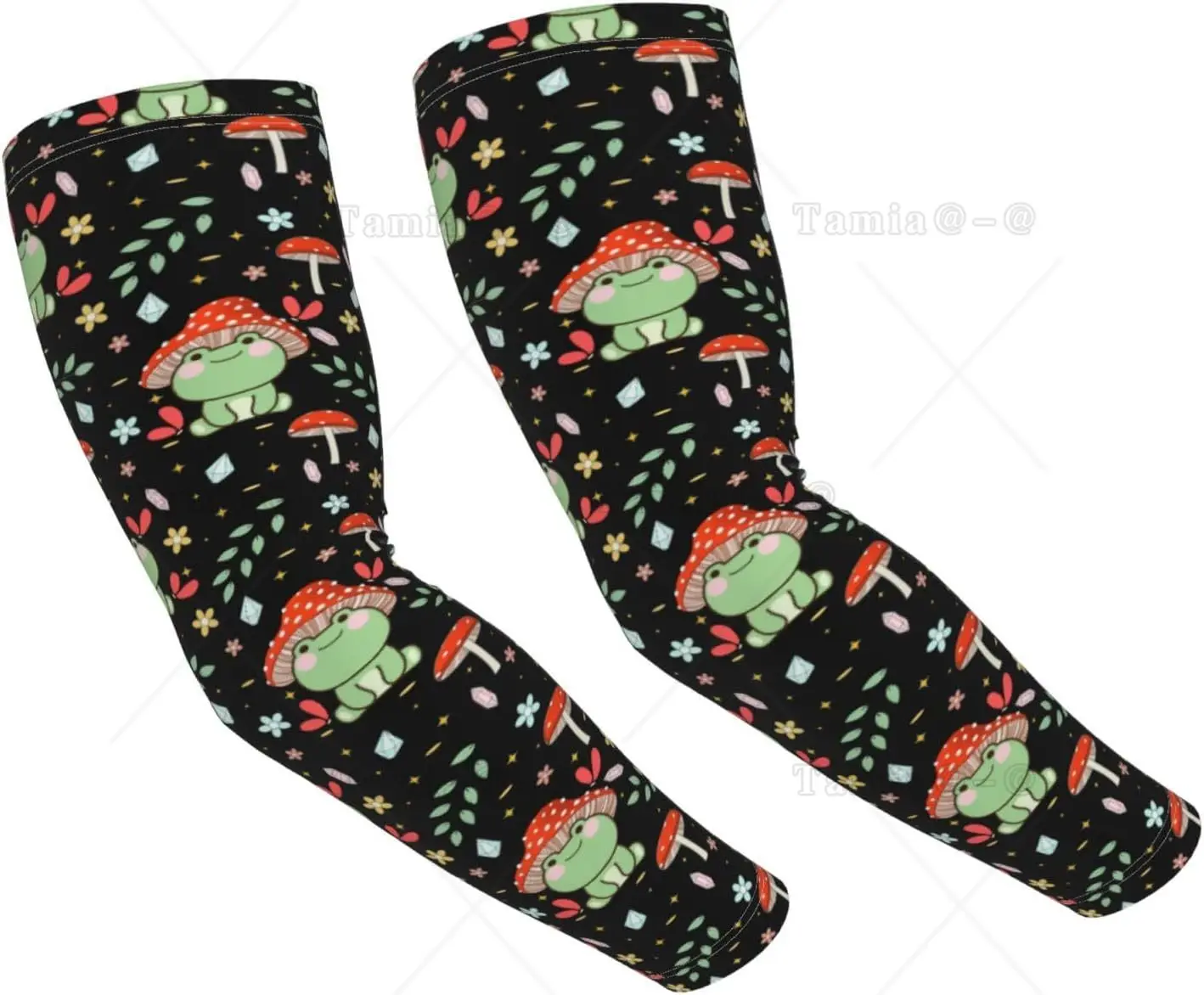 Green Frog Mushroom Cooling Arm Sleeves For Men & Women Sunscreen Arm Cover With Thumb Holes For Gardening Outdoors Sports