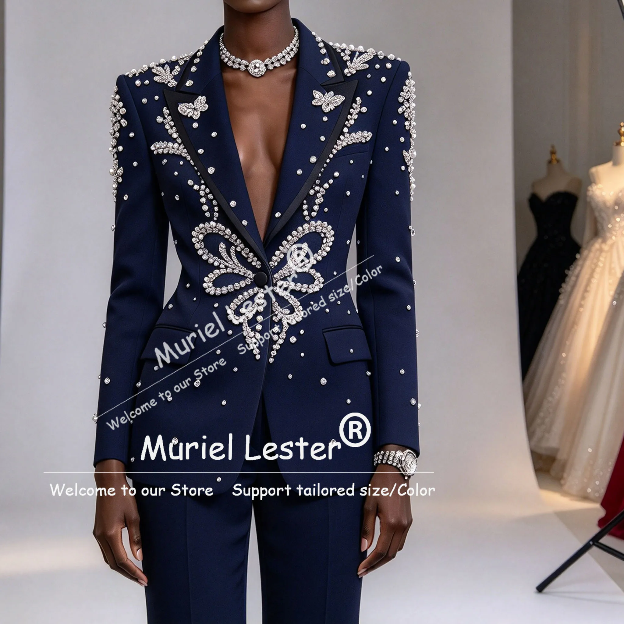 Women's Blazers And Suit Sets Luxury Beaded Stones Groom's Mother Tuxedo Customized Lady Business Party Outfit костюм женский