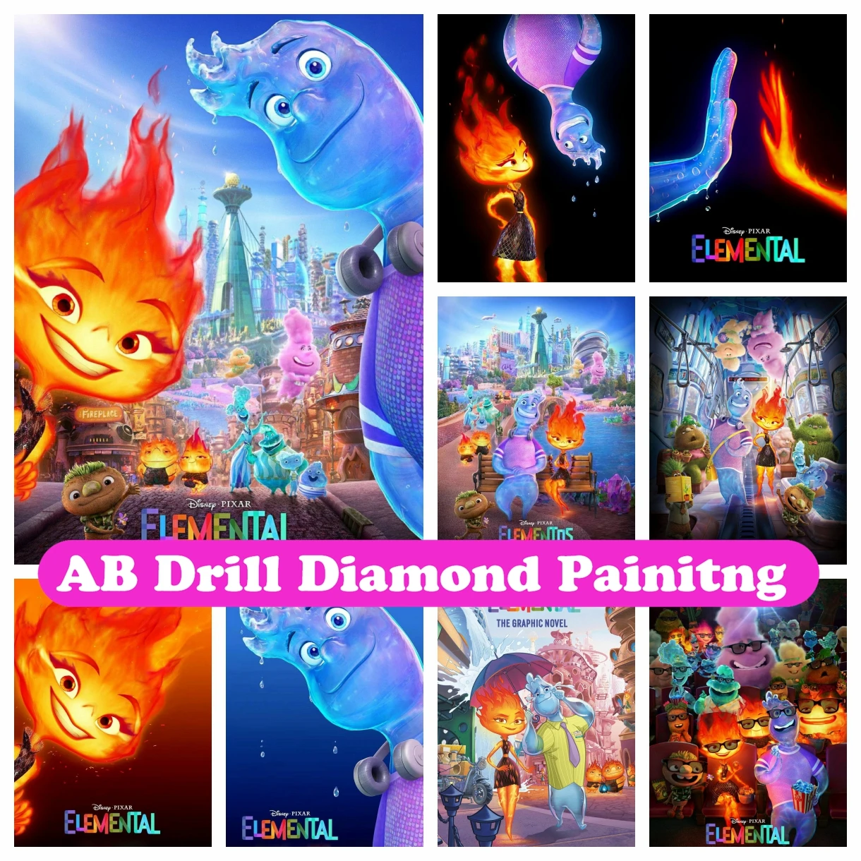 Elemental Disney 5D AB Diamond Painting Embroidery Cartoon Ember Wade Cross Stitch Mosaic Children's Gift New Collection 2023