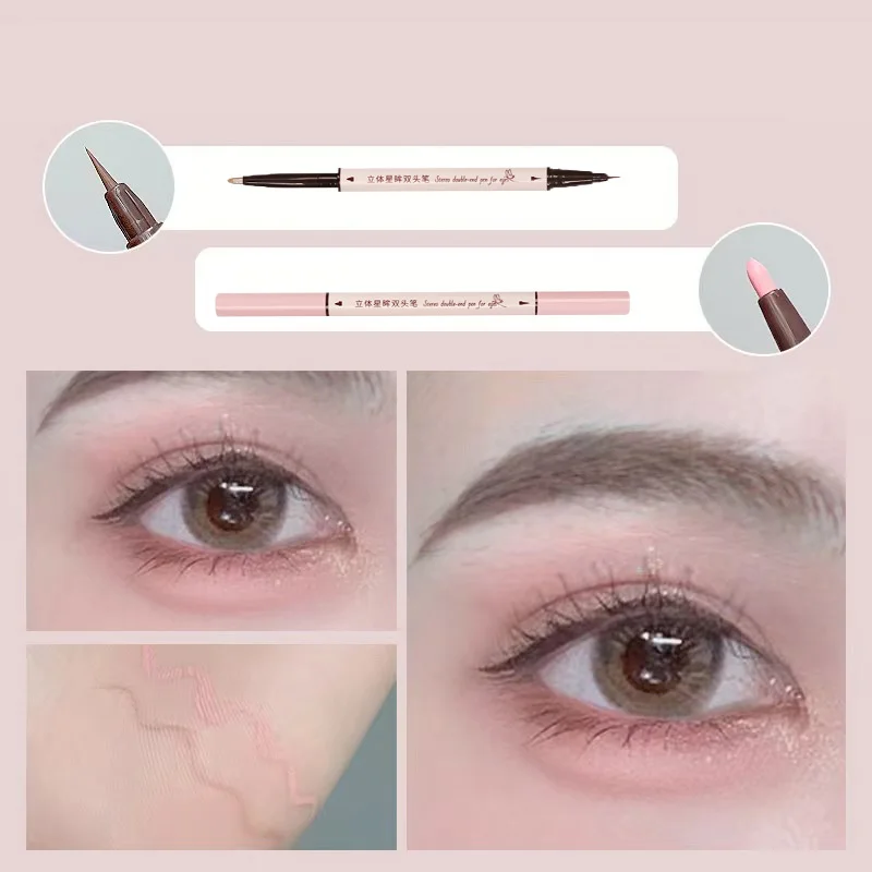 Double Head 7 Colors Eyeliner Pen Matte Glitter Lying Silkworm Waterproof High Pigment Matte Eyeliner Lasting Shiny Eyes Makeup