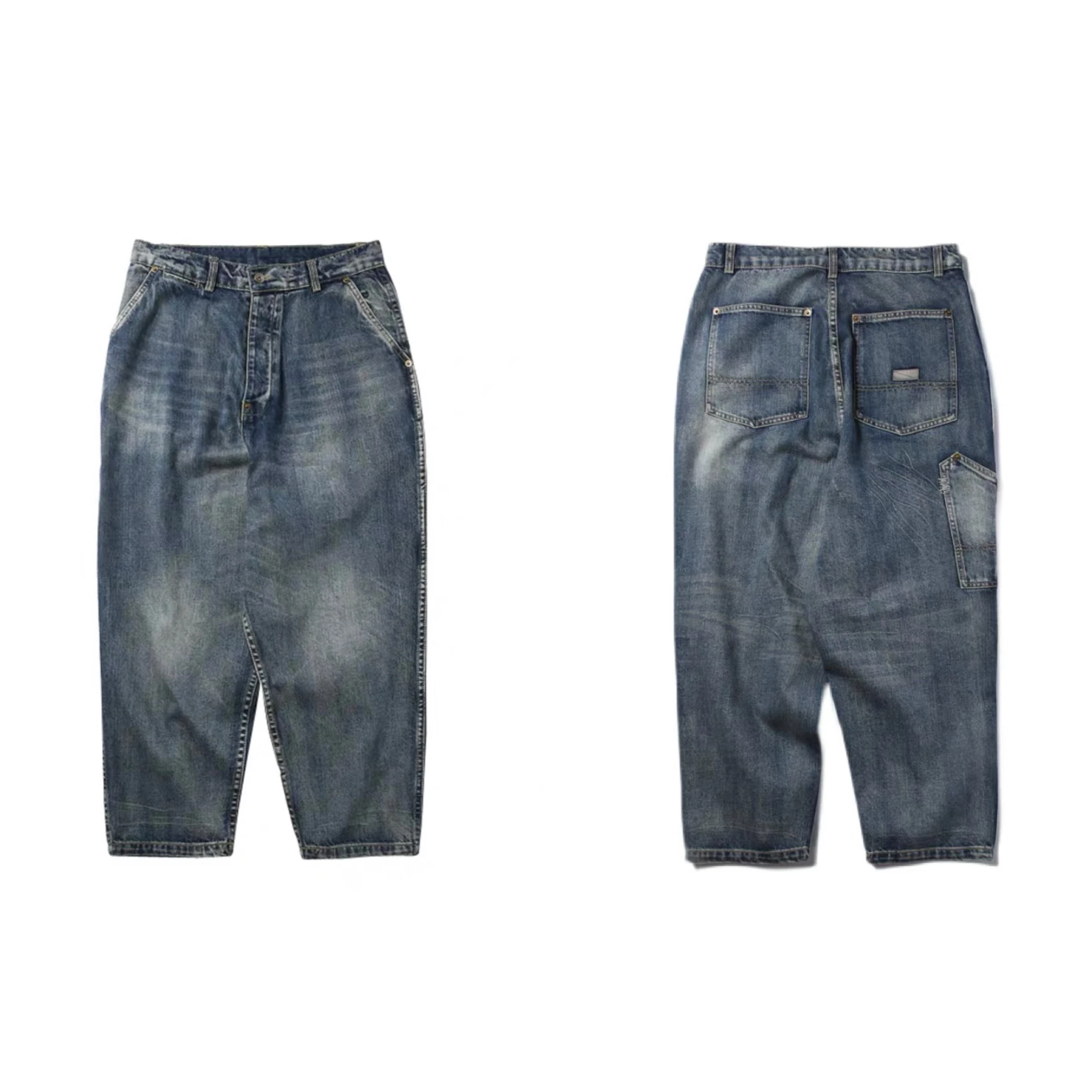 

Washed Loose Fit Men's Jeans Casual Youth Style mid Waist Pocket Detail Non-Stretch Polyester Fabric Water Resistant