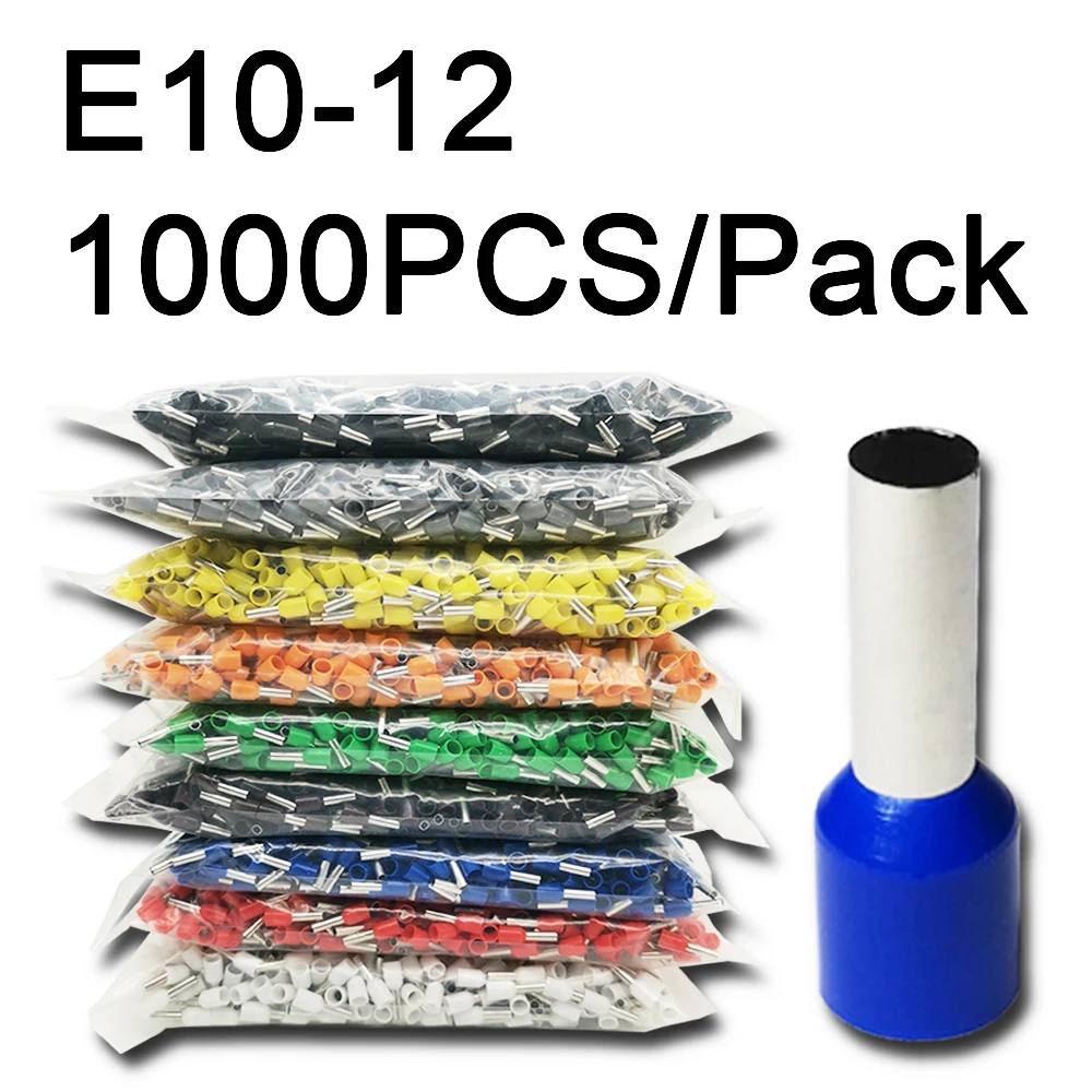 1000pcs/Pack E10-12 Insulated Ferrules Terminal Block Cord End Wire Connector Electrical Crimp Terminator