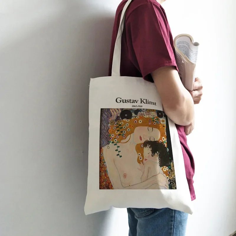 Fashion Gustav Klimt Handbag Fashion Canvas Summer Shoulder Bag Eco-friendly Large Capacity Travel Shopping Bag Schoolbag