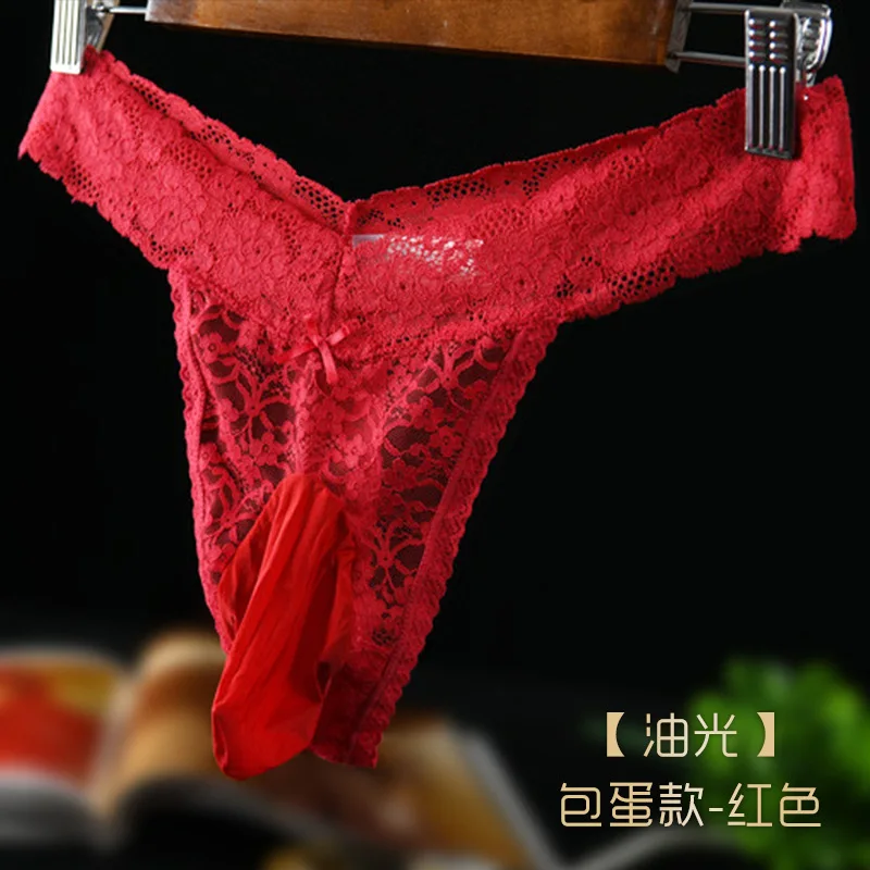 New Men\'s Erotic Egg Pouch Thongs Lace Breathable Panties Large Size Sissy Panties Homme Sexy G String Low-Rise Mens Lingerie