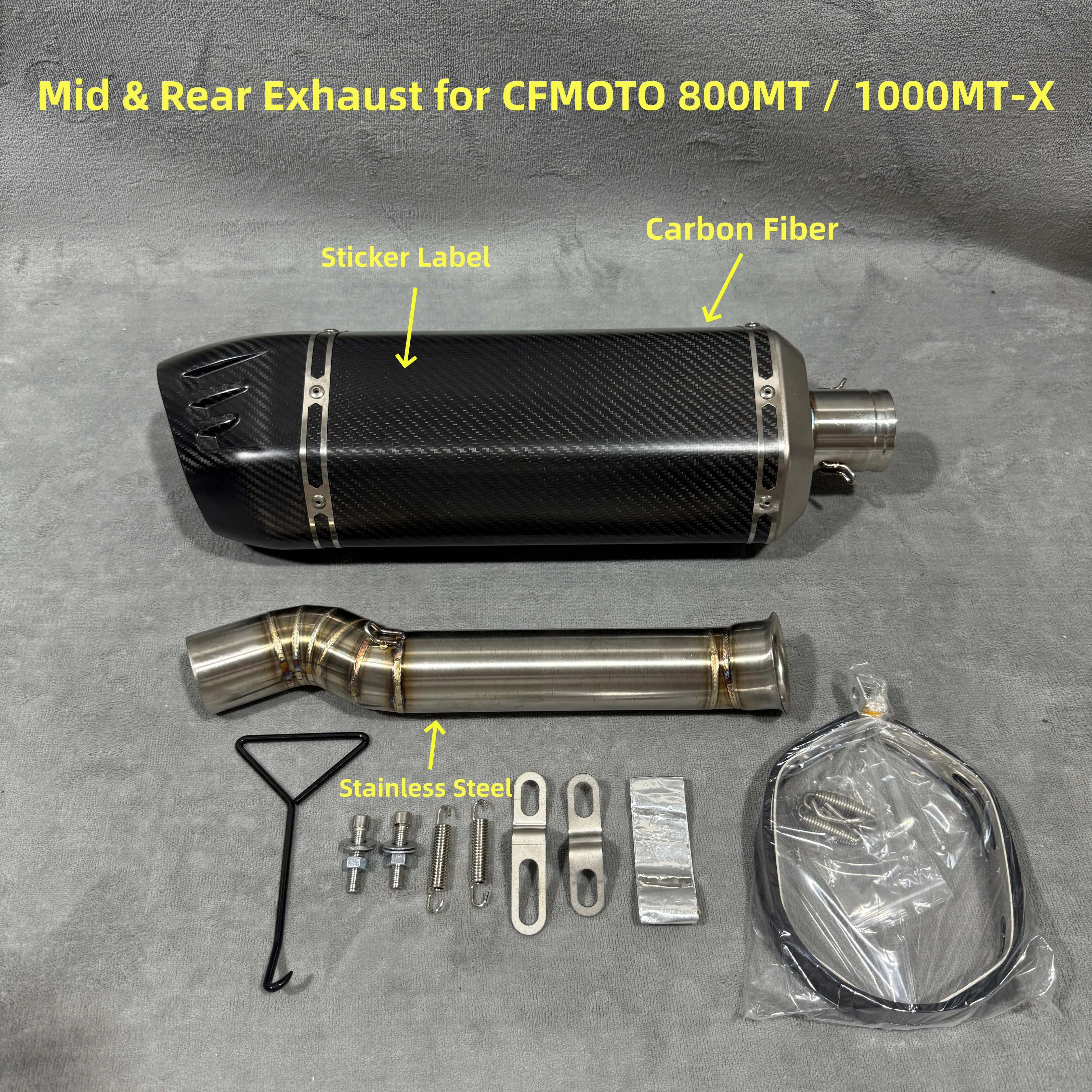 Exhaust for CFMOTO 800MT / 1000MT-X, Complete Set with Connecting Mid Pipe & Rear Muffler, Built-In DB Killer