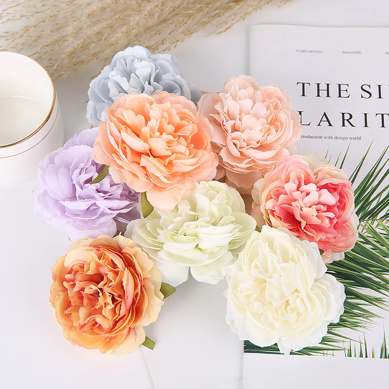 

5Pcs Peony Artificial Flowers Heads 8CM Silk Fake Flower for Home Decor Wedding Party Decoration DIY Wreath Gift Box Accessories