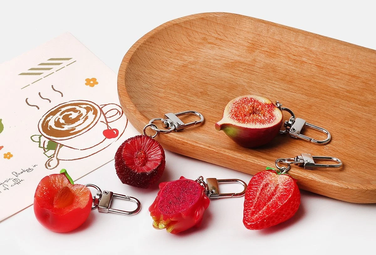 Realistic Fruit Keychain Set, Cute Simulation Food Bag Charms for Girls